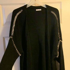 Black cable cardigan with gold chain detailing